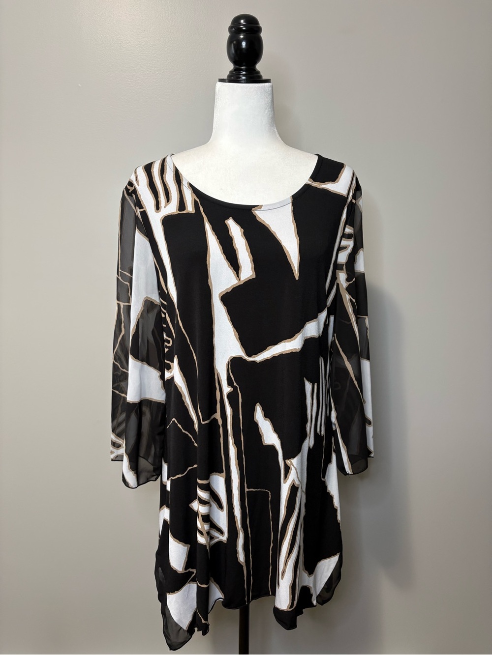 JM Collection Chiffon Abstract Print Tunic Top